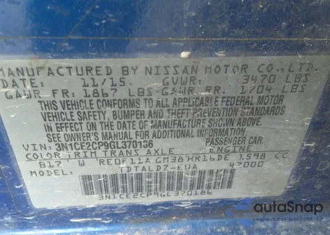 2016 Nissan Versa Note Sv from USA, damaged, VIN 3N1CE2CP9GL370186